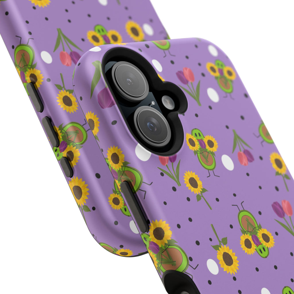 Floral Sunflower & Tulip Magnetic Phone Case — Purple Impact-Resistant Cover