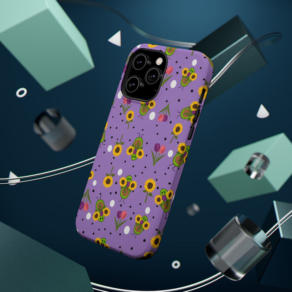 Floral Sunflower & Tulip Magnetic Phone Case — Purple Impact-Resistant Cover