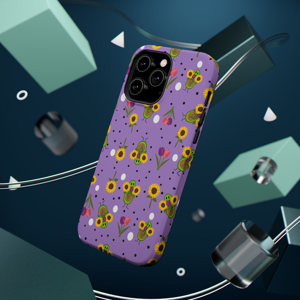 Floral Sunflower & Tulip Magnetic Phone Case — Purple Impact-Resistant Cover