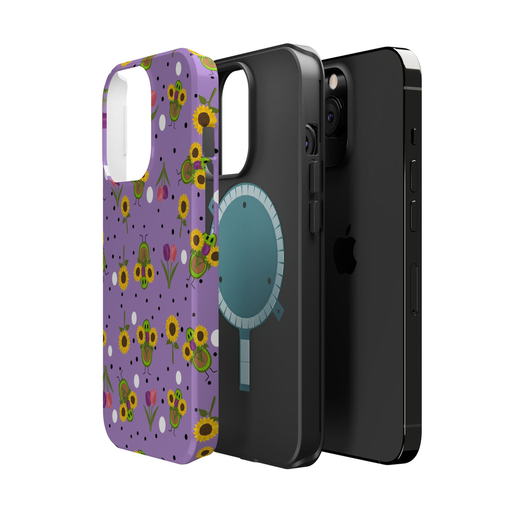 Floral Sunflower & Tulip Magnetic Phone Case — Purple Impact-Resistant Cover