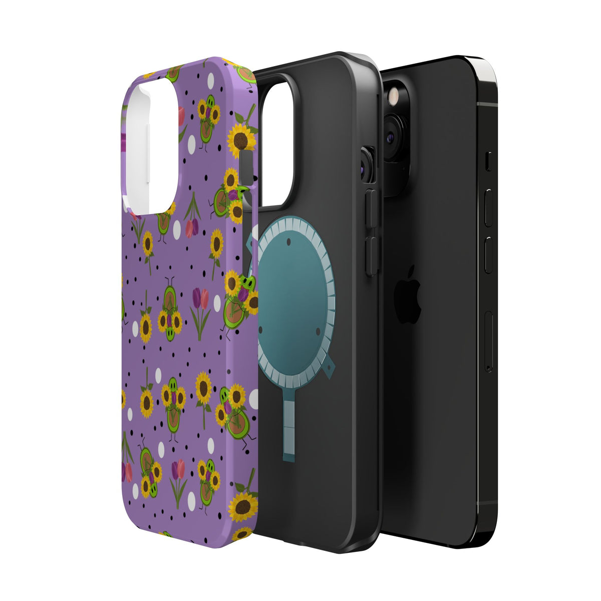 Floral Sunflower & Tulip Magnetic Phone Case — Purple Impact-Resistant Cover