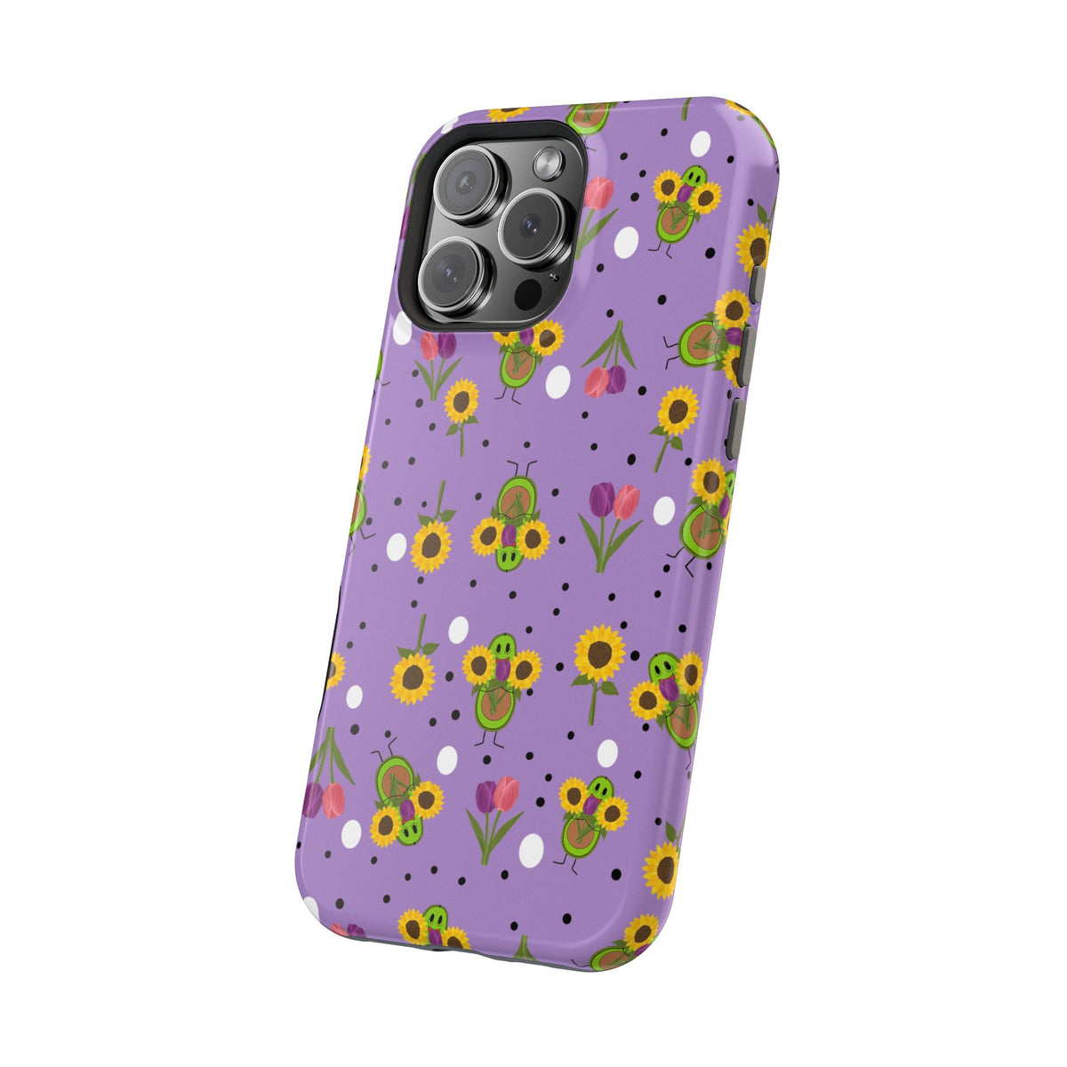 Floral Sunflower & Tulip Magnetic Phone Case — Purple Impact-Resistant Cover