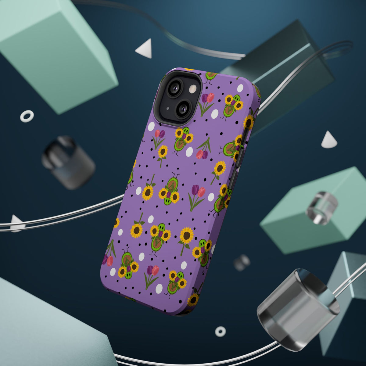 Floral Sunflower & Tulip Magnetic Phone Case — Purple Impact-Resistant Cover