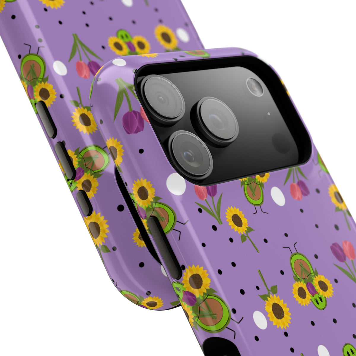Floral Sunflower & Tulip Magnetic Phone Case — Purple Impact-Resistant Cover