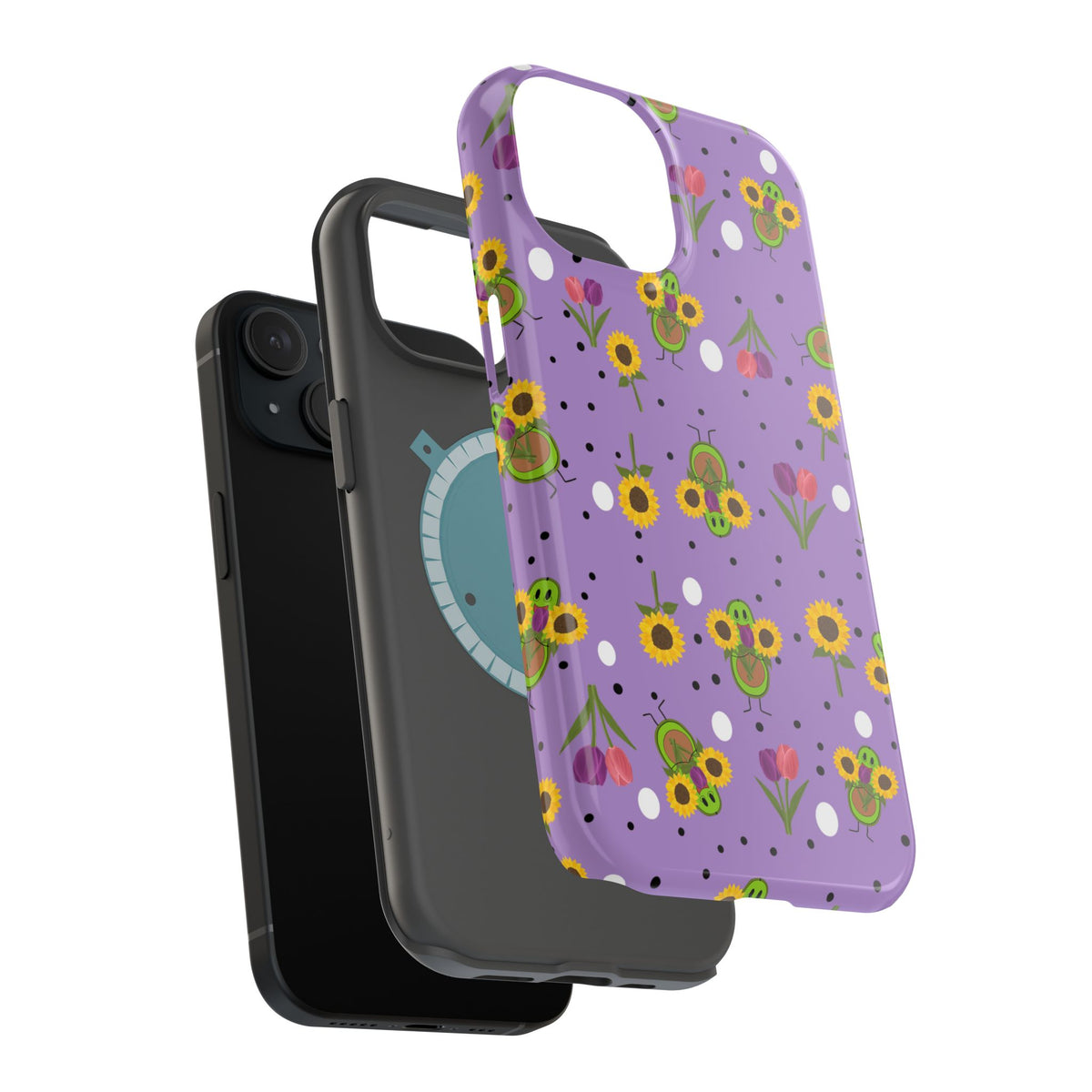 Floral Sunflower & Tulip Magnetic Phone Case — Purple Impact-Resistant Cover