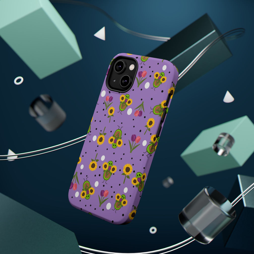 Floral Sunflower & Tulip Magnetic Phone Case — Purple Impact-Resistant Cover