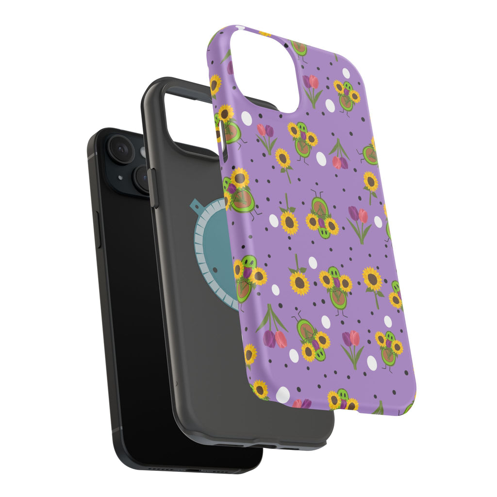 Floral Sunflower & Tulip Magnetic Phone Case — Purple Impact-Resistant Cover