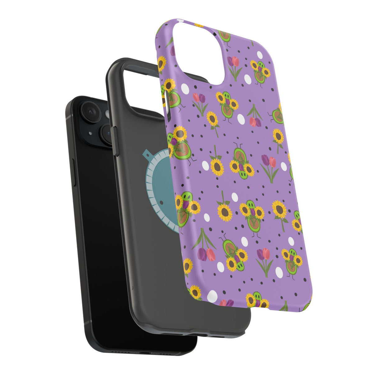 Floral Sunflower & Tulip Magnetic Phone Case — Purple Impact-Resistant Cover