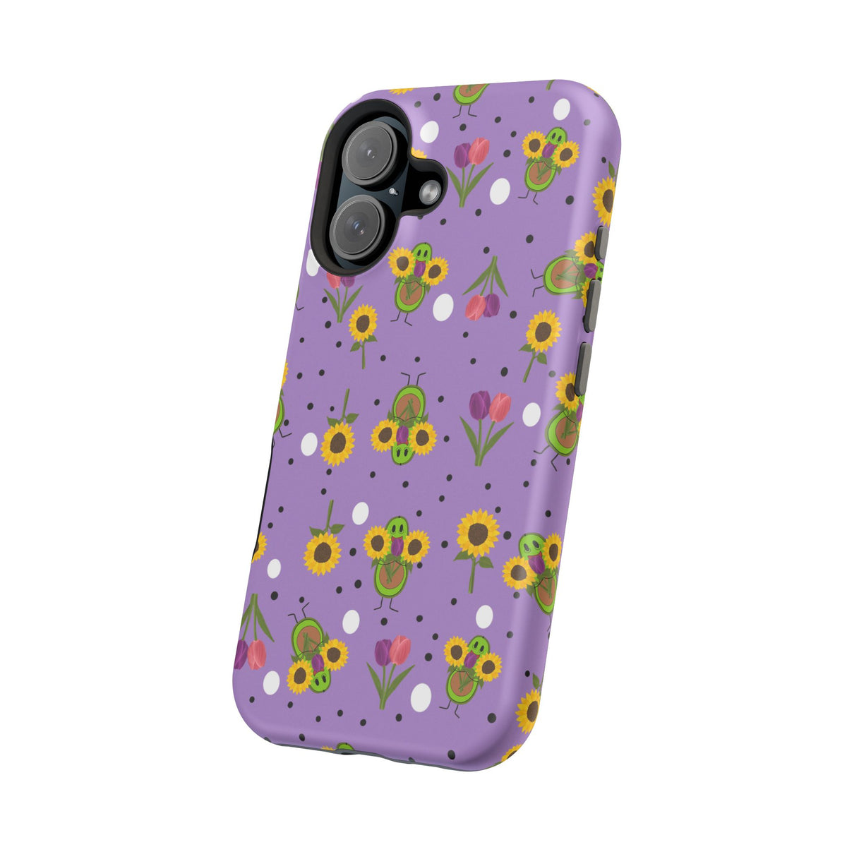 Floral Sunflower & Tulip Magnetic Phone Case — Purple Impact-Resistant Cover