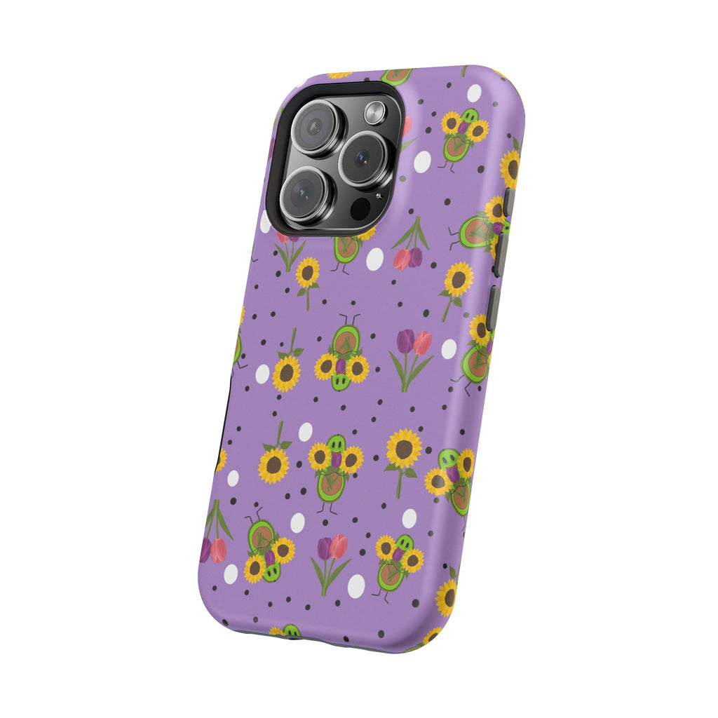 Floral Sunflower & Tulip Magnetic Phone Case — Purple Impact-Resistant Cover
