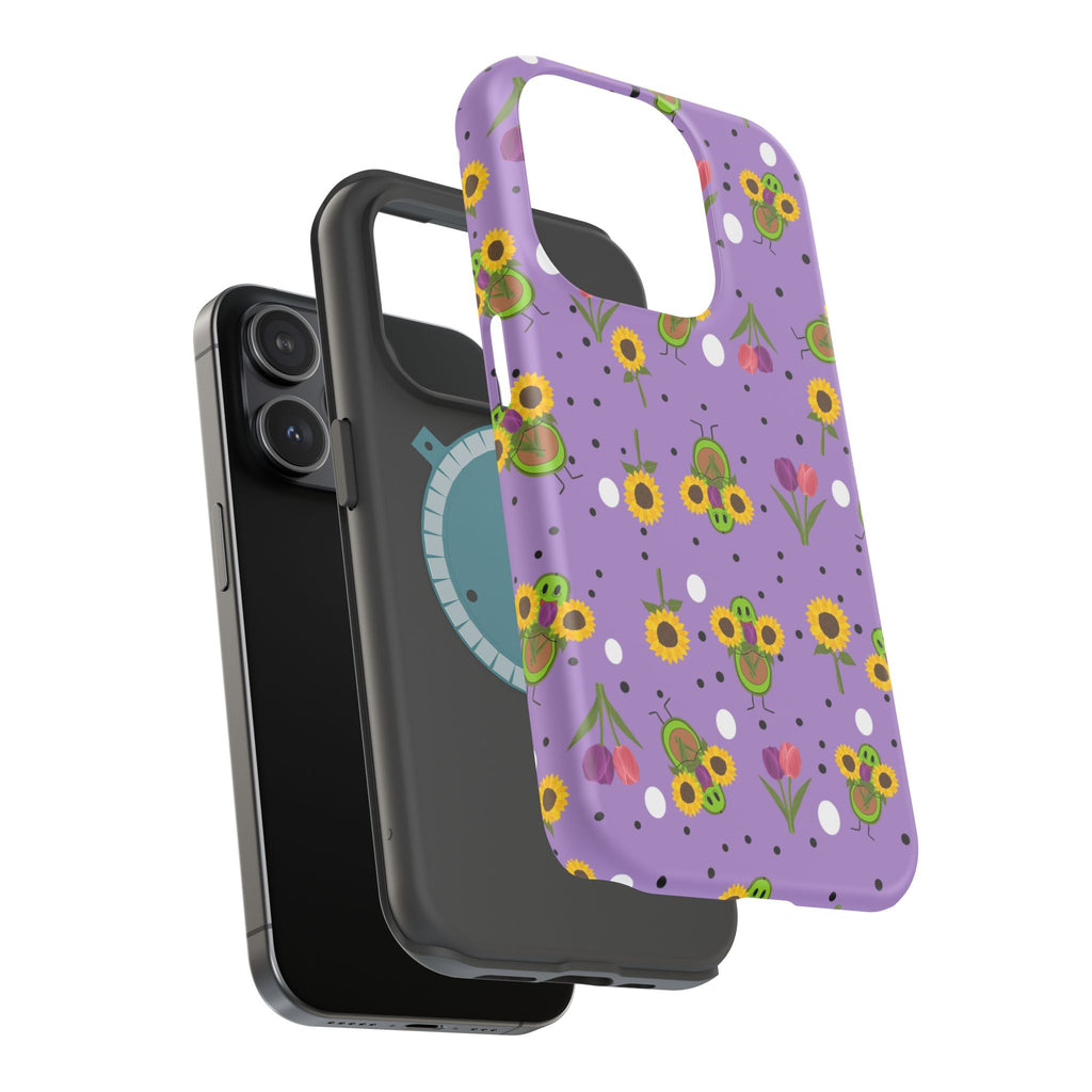 Floral Sunflower & Tulip Magnetic Phone Case — Purple Impact-Resistant Cover