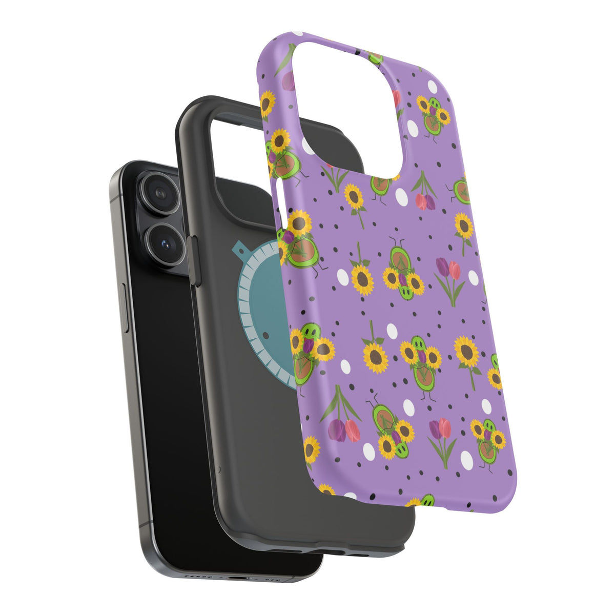 Floral Sunflower & Tulip Magnetic Phone Case — Purple Impact-Resistant Cover