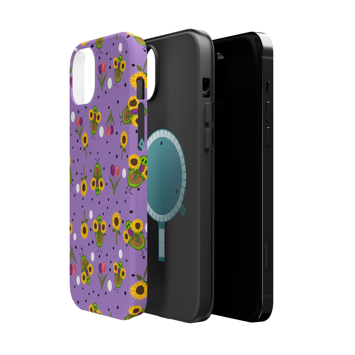 Floral Sunflower & Tulip Magnetic Phone Case — Purple Impact-Resistant Cover