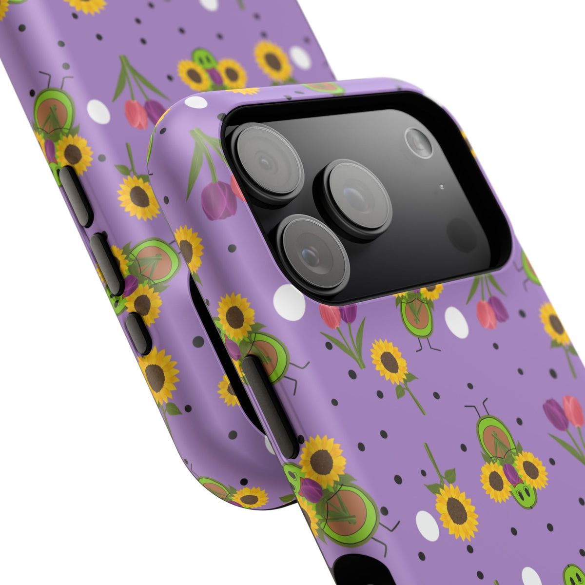 Floral Sunflower & Tulip Magnetic Phone Case — Purple Impact-Resistant Cover