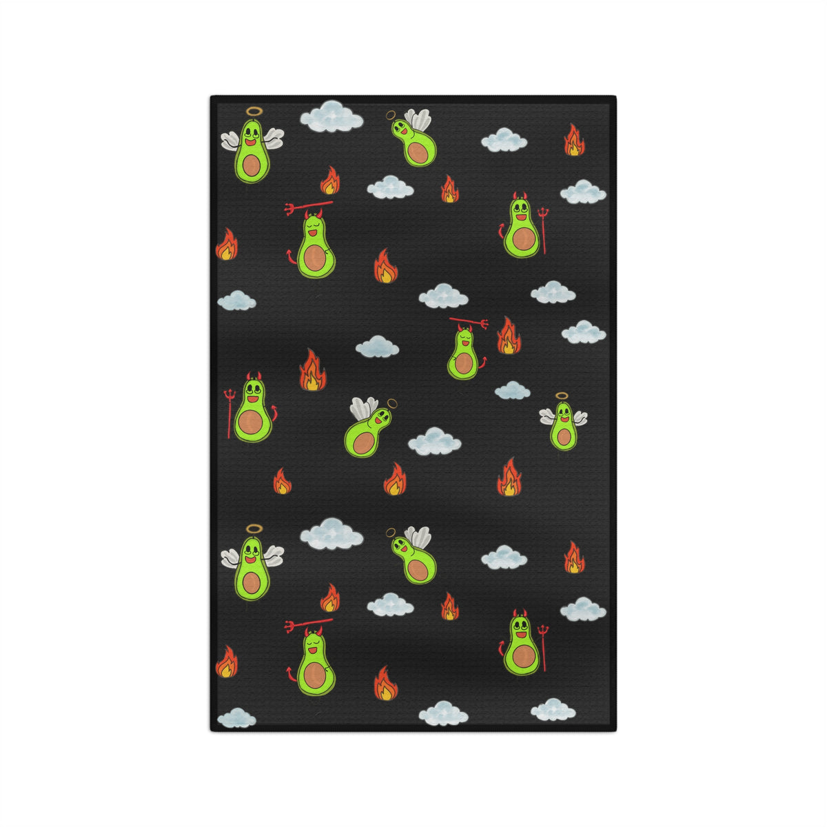 Fiery Avocado Pattern Microfiber Tea Towel — Cute Devil & Angel Avocado Kitchen Towel