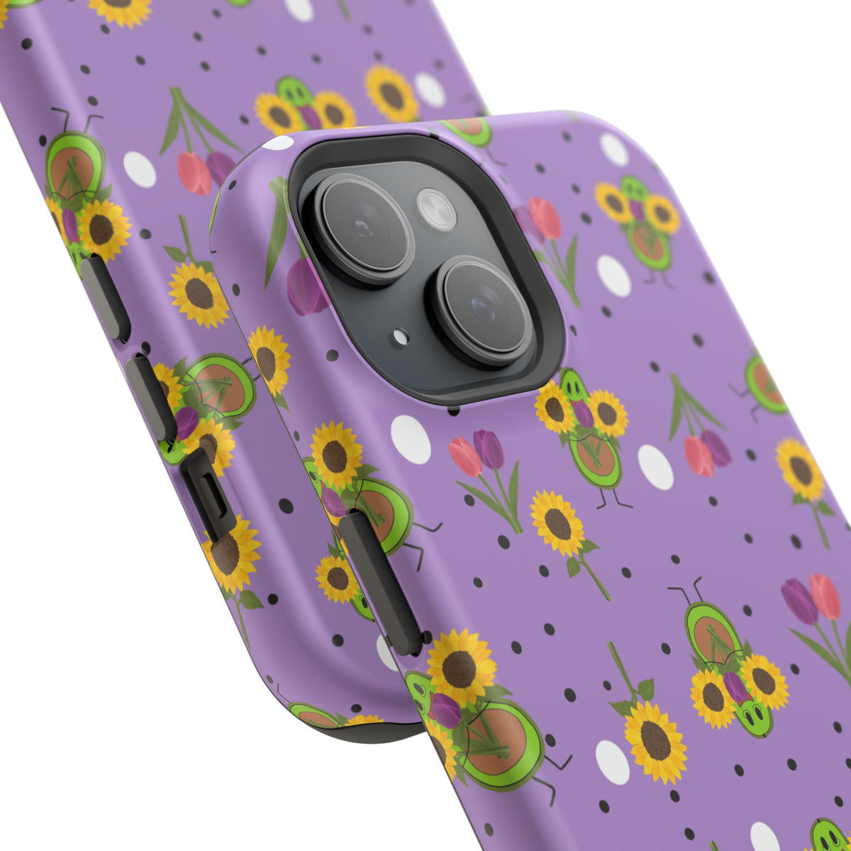Floral Sunflower & Tulip Magnetic Phone Case — Purple Impact-Resistant Cover