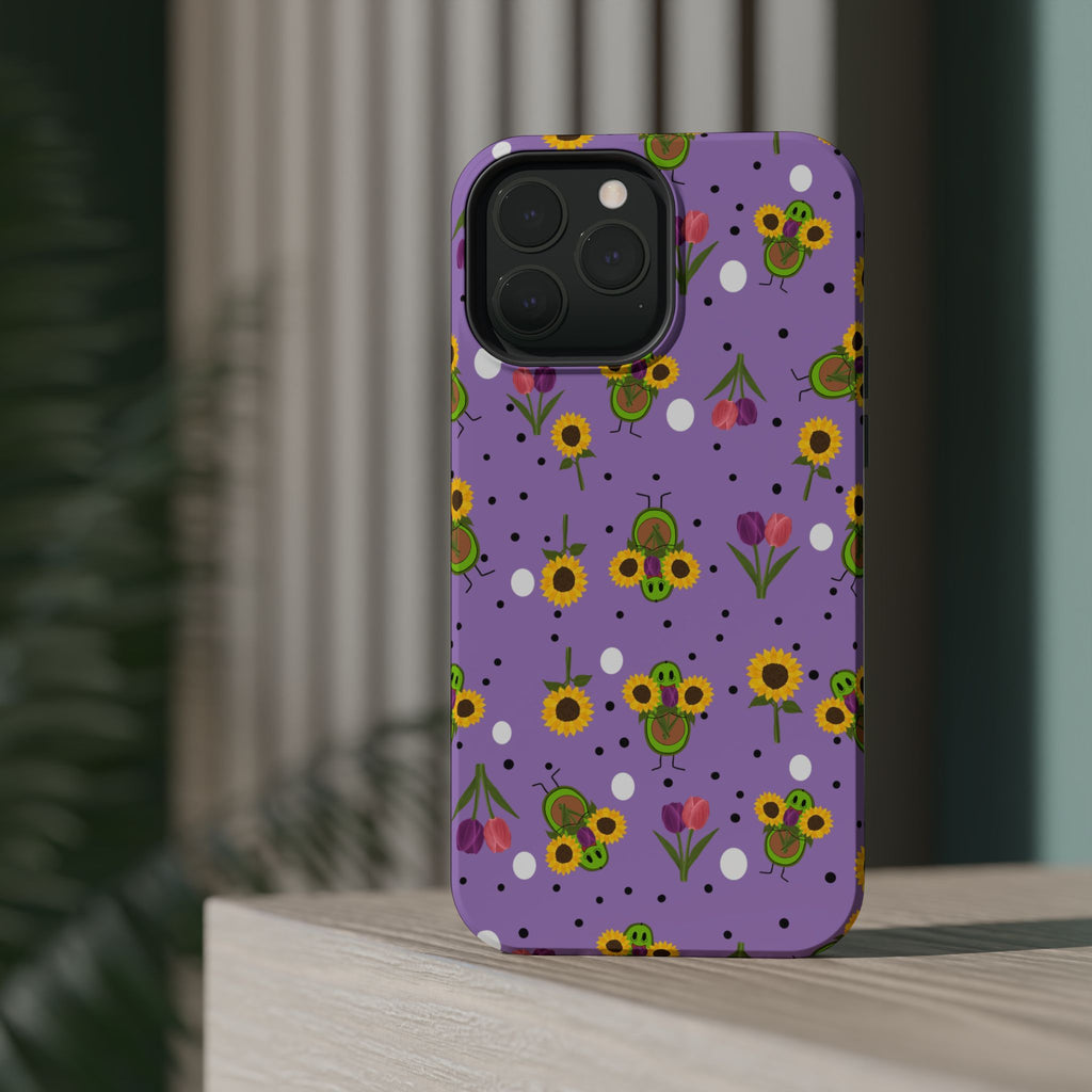 Floral Sunflower & Tulip Magnetic Phone Case — Purple Impact-Resistant Cover