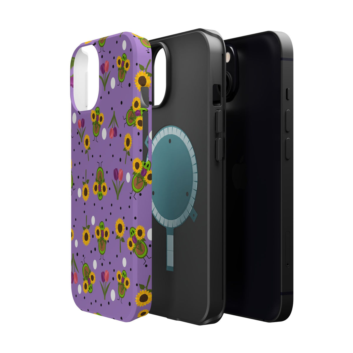 Floral Sunflower & Tulip Magnetic Phone Case — Purple Impact-Resistant Cover