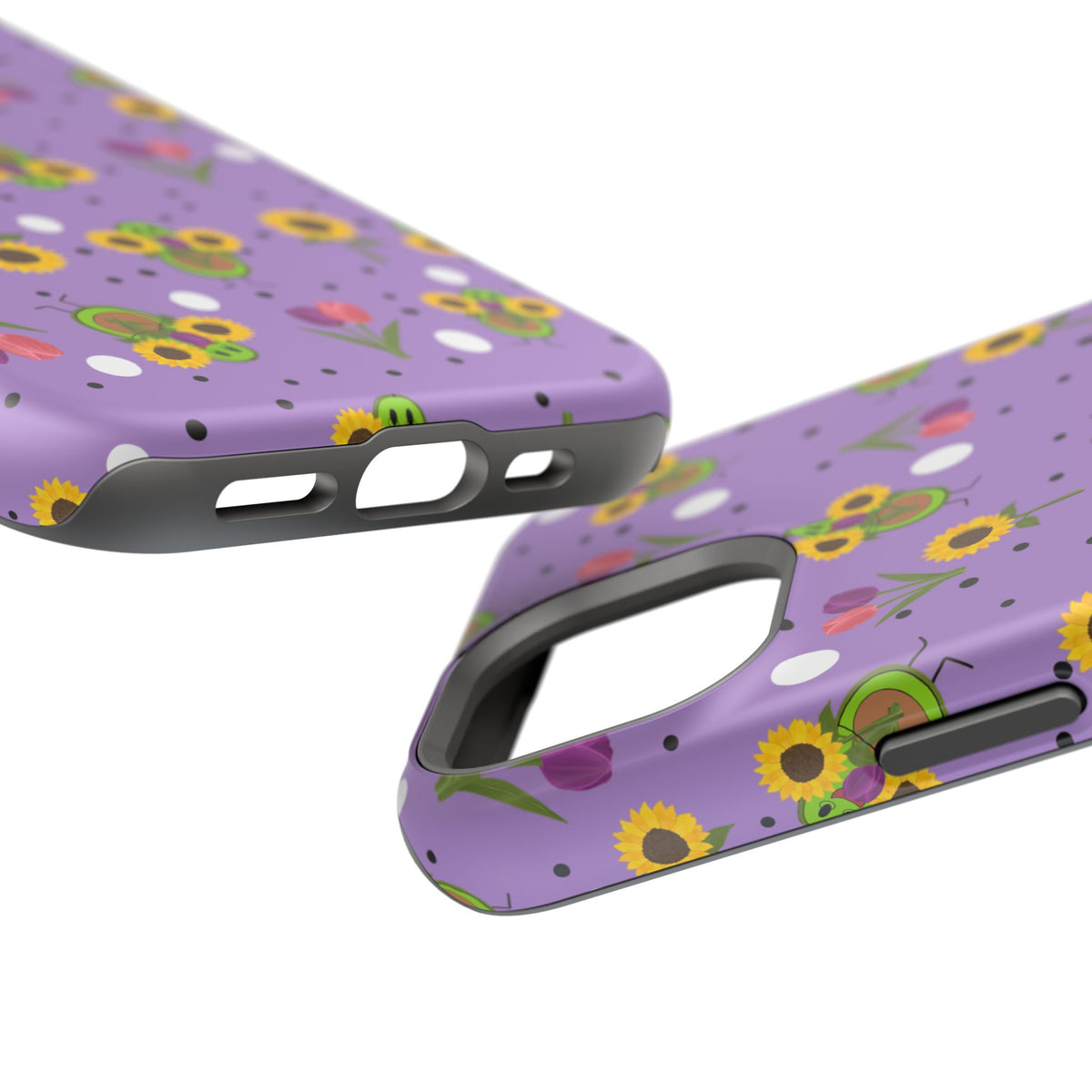 Floral Sunflower & Tulip Magnetic Phone Case — Purple Impact-Resistant Cover