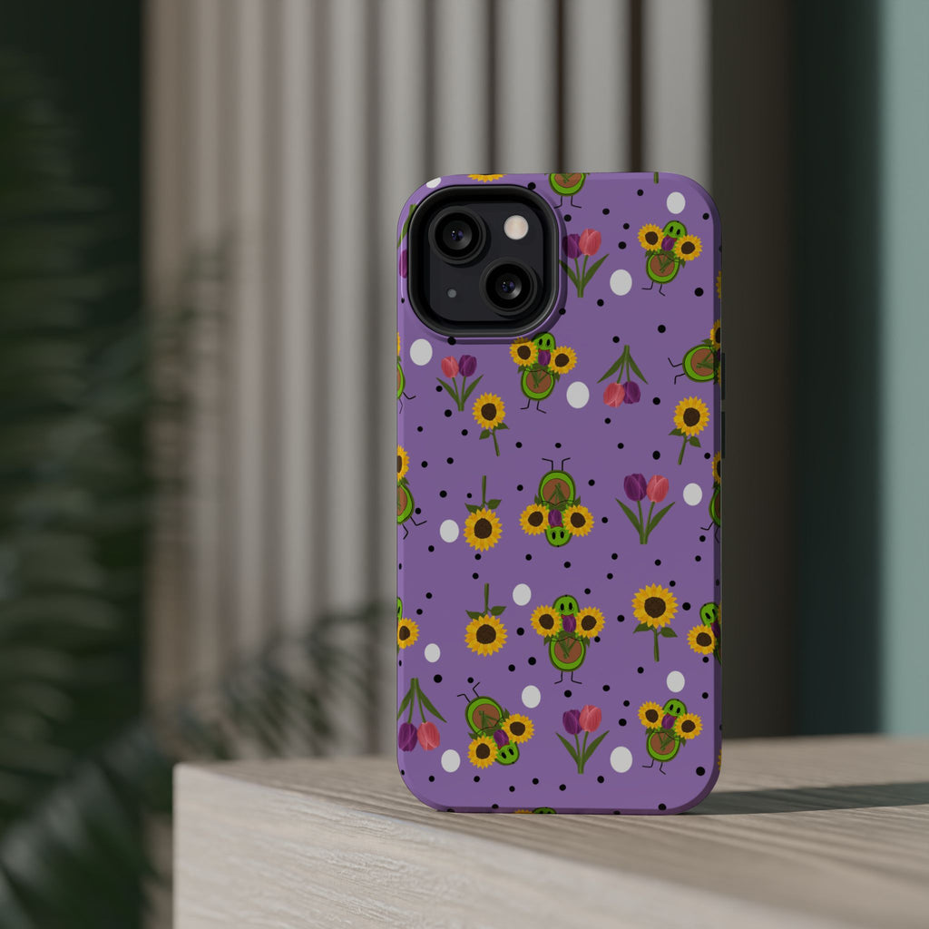 Floral Sunflower & Tulip Magnetic Phone Case — Purple Impact-Resistant Cover