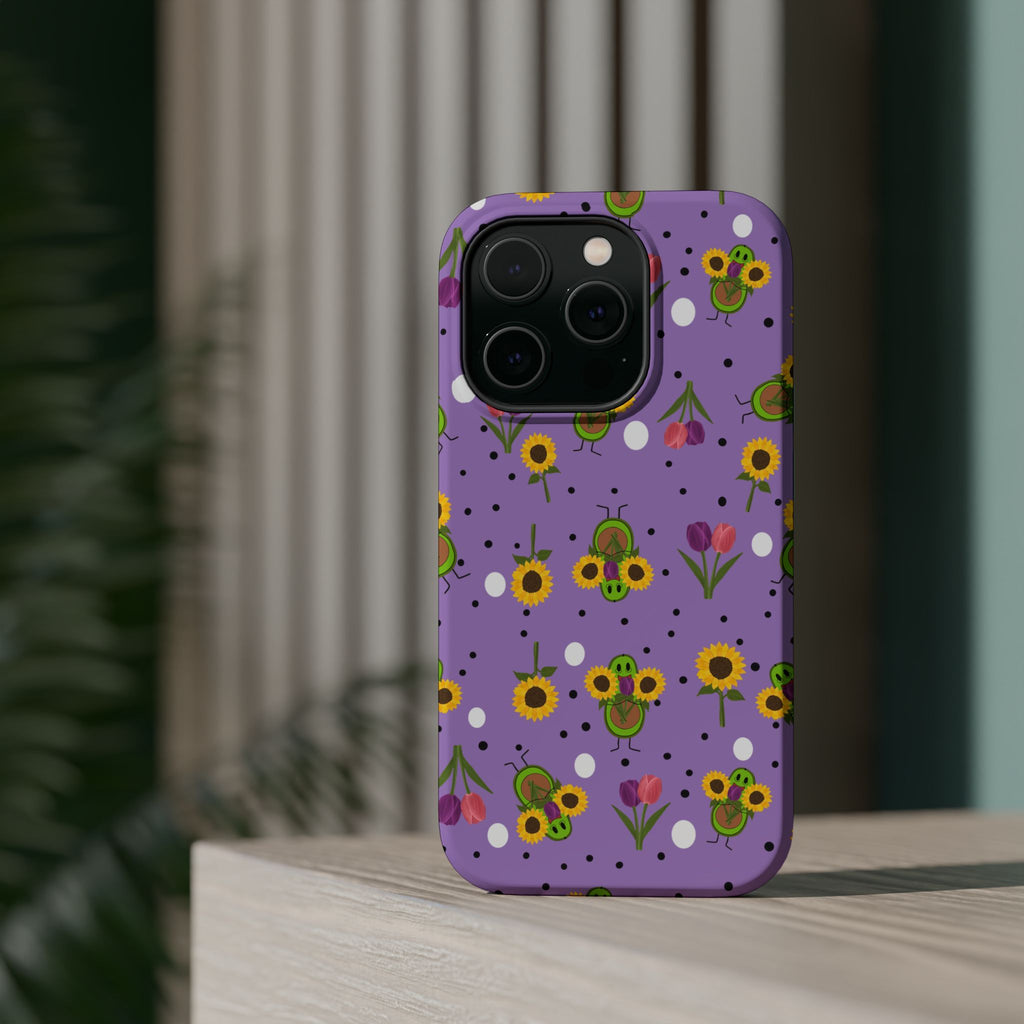 Floral Sunflower & Tulip Magnetic Phone Case — Purple Impact-Resistant Cover