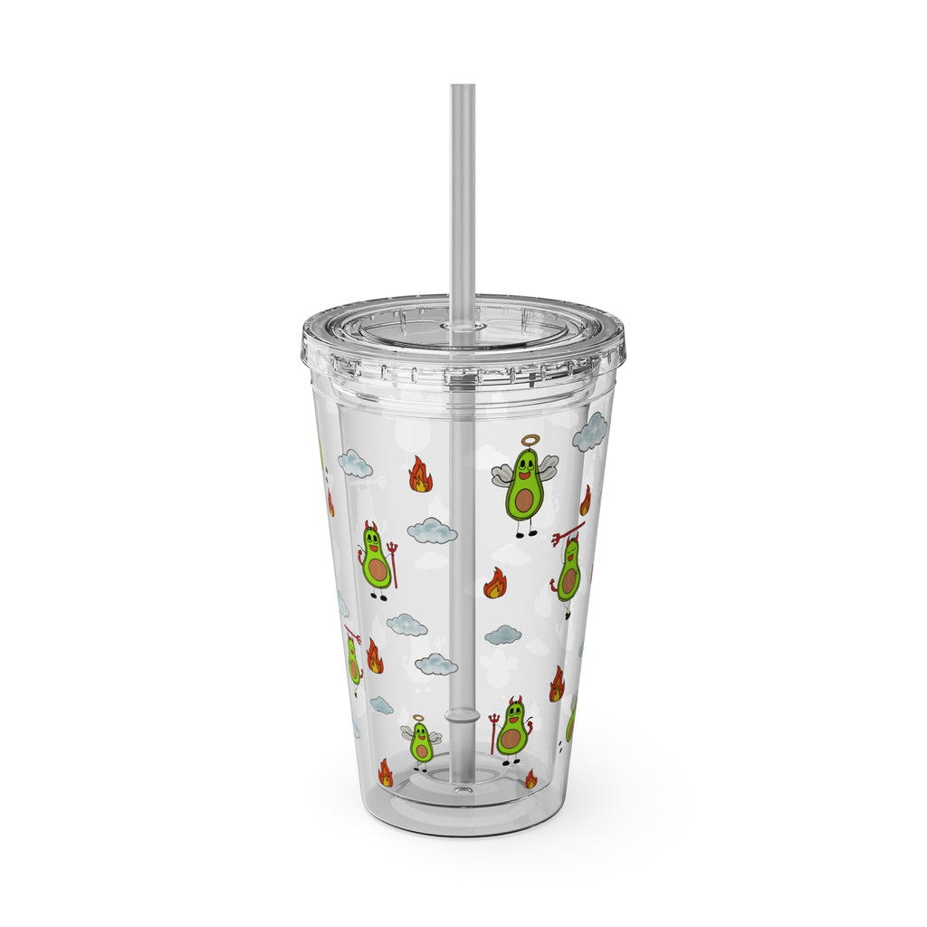 Avocados Angel and Devil Sunsplash Tumbler with Straw, 16oz