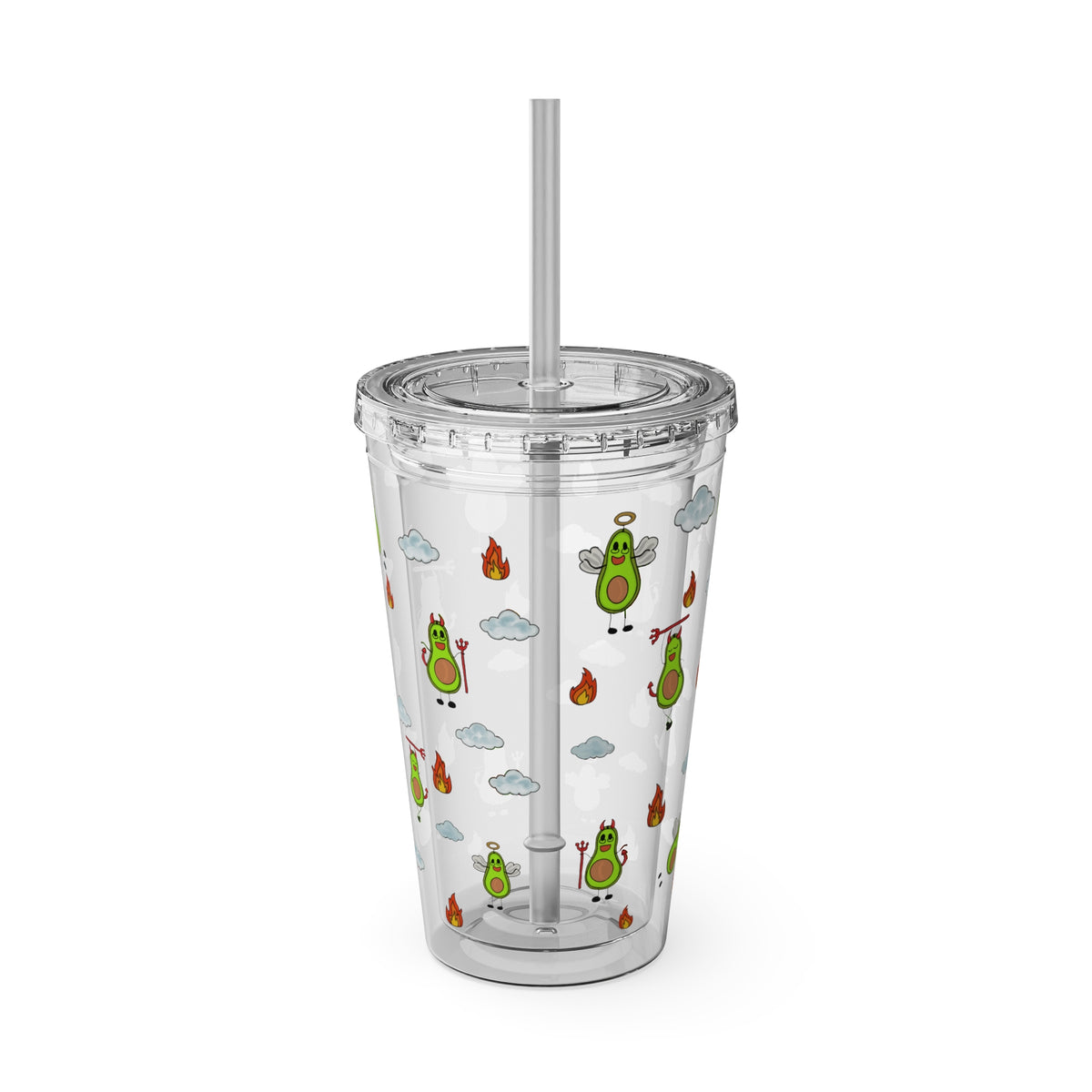 Avocados Angel and Devil Sunsplash Tumbler with Straw, 16oz
