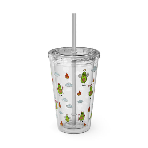 Avocados Angel and Devil Sunsplash Tumbler with Straw, 16oz