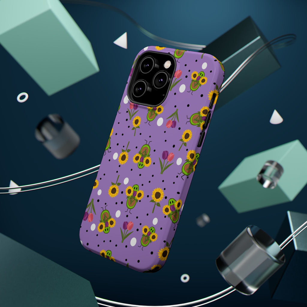 Floral Sunflower & Tulip Magnetic Phone Case — Purple Impact-Resistant Cover