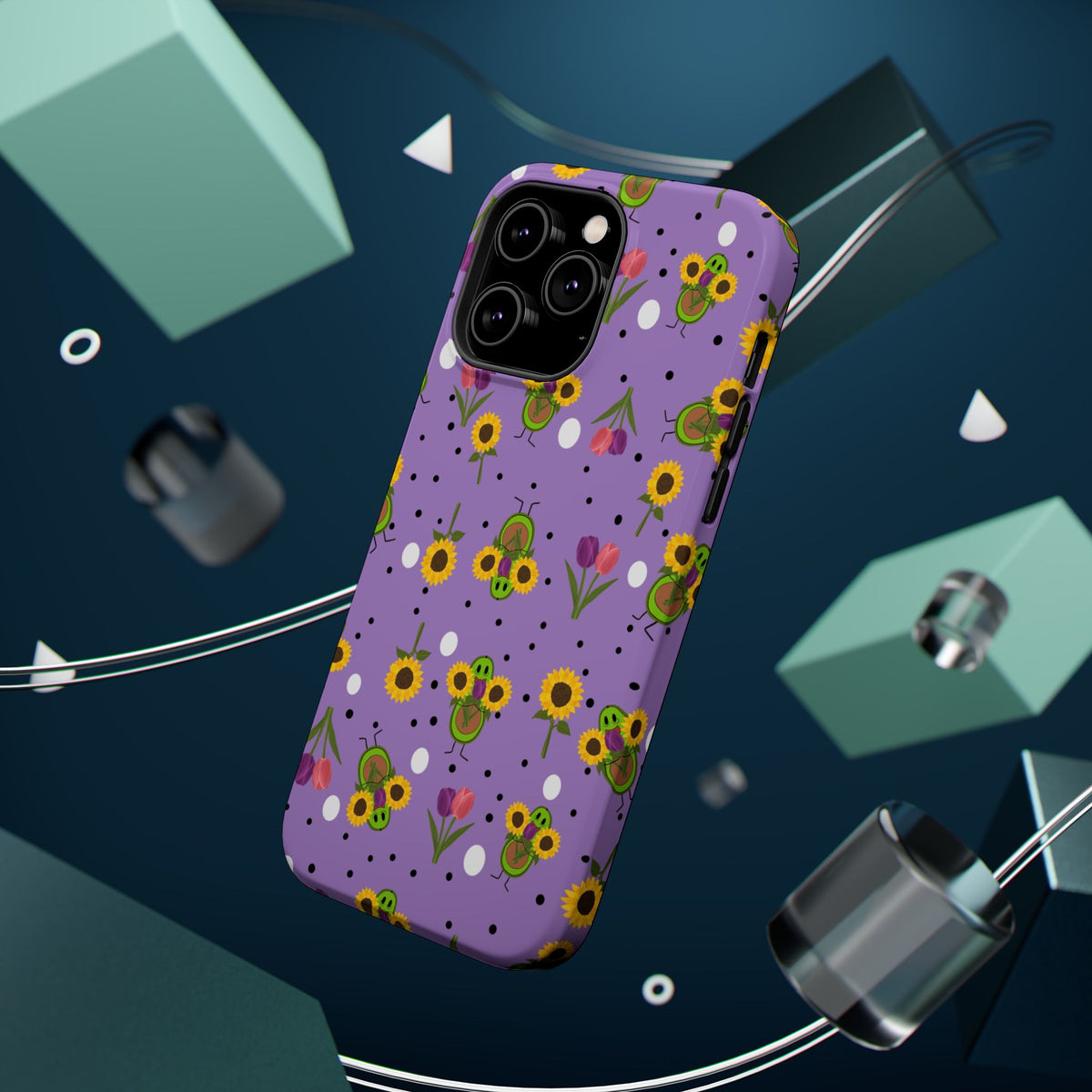 Floral Sunflower & Tulip Magnetic Phone Case — Purple Impact-Resistant Cover