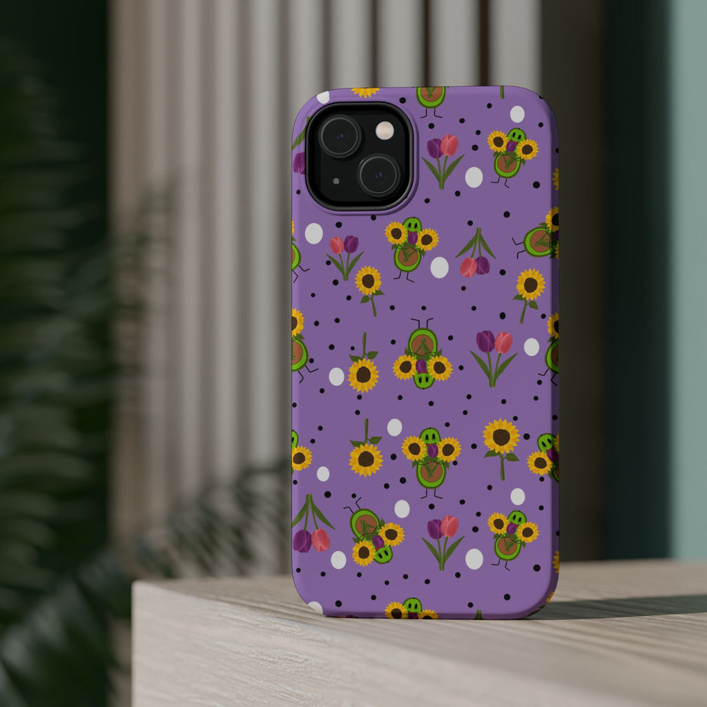 Floral Sunflower & Tulip Magnetic Phone Case — Purple Impact-Resistant Cover