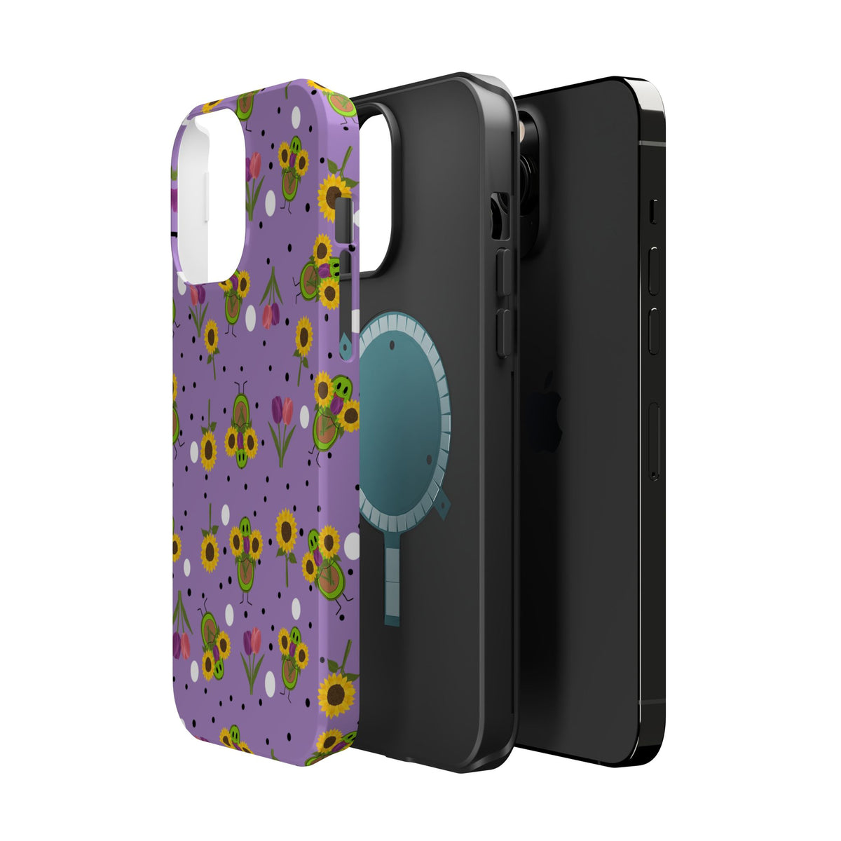Floral Sunflower & Tulip Magnetic Phone Case — Purple Impact-Resistant Cover
