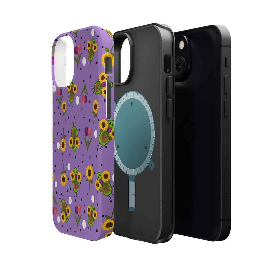 Floral Sunflower & Tulip Magnetic Phone Case — Purple Impact-Resistant Cover
