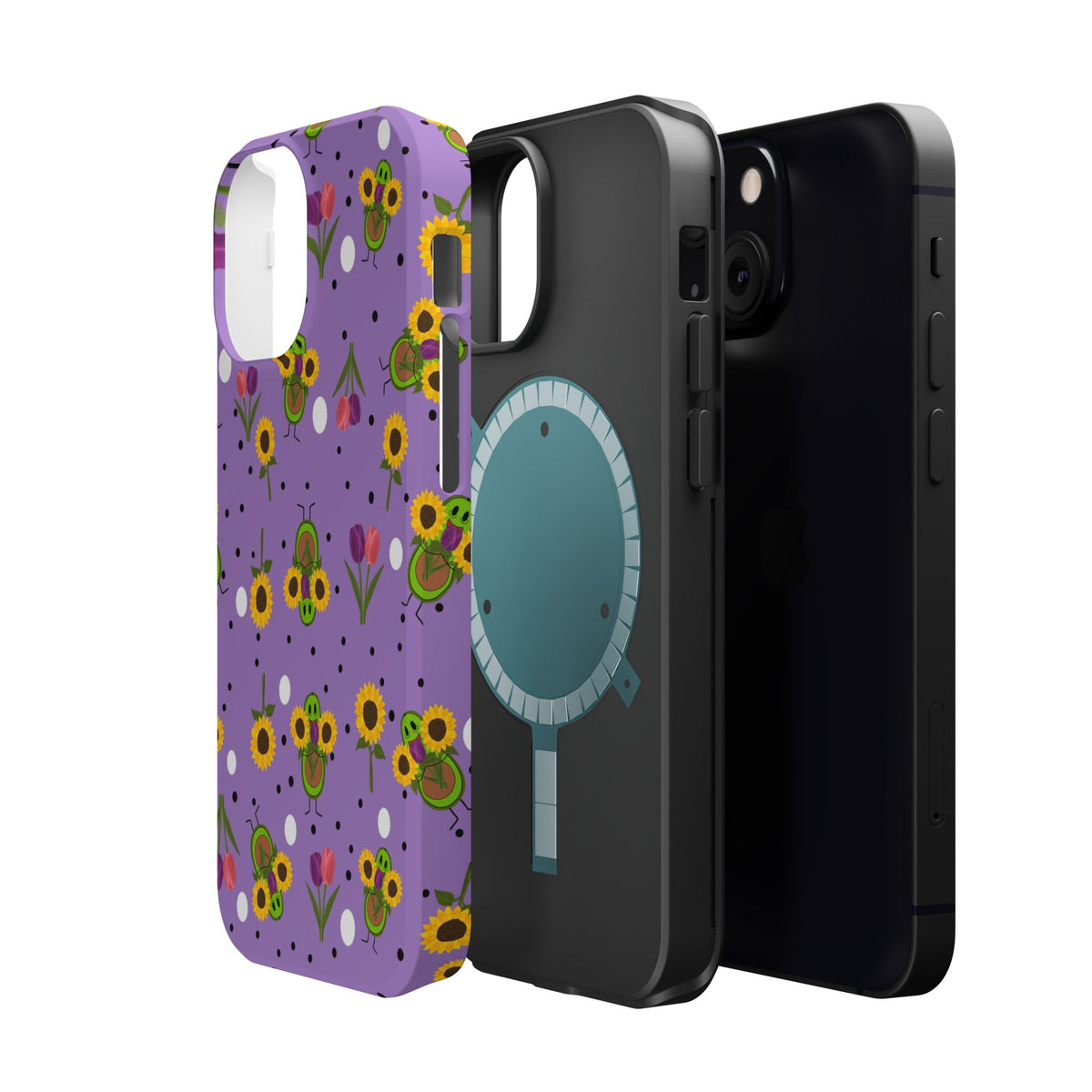Floral Sunflower & Tulip Magnetic Phone Case — Purple Impact-Resistant Cover