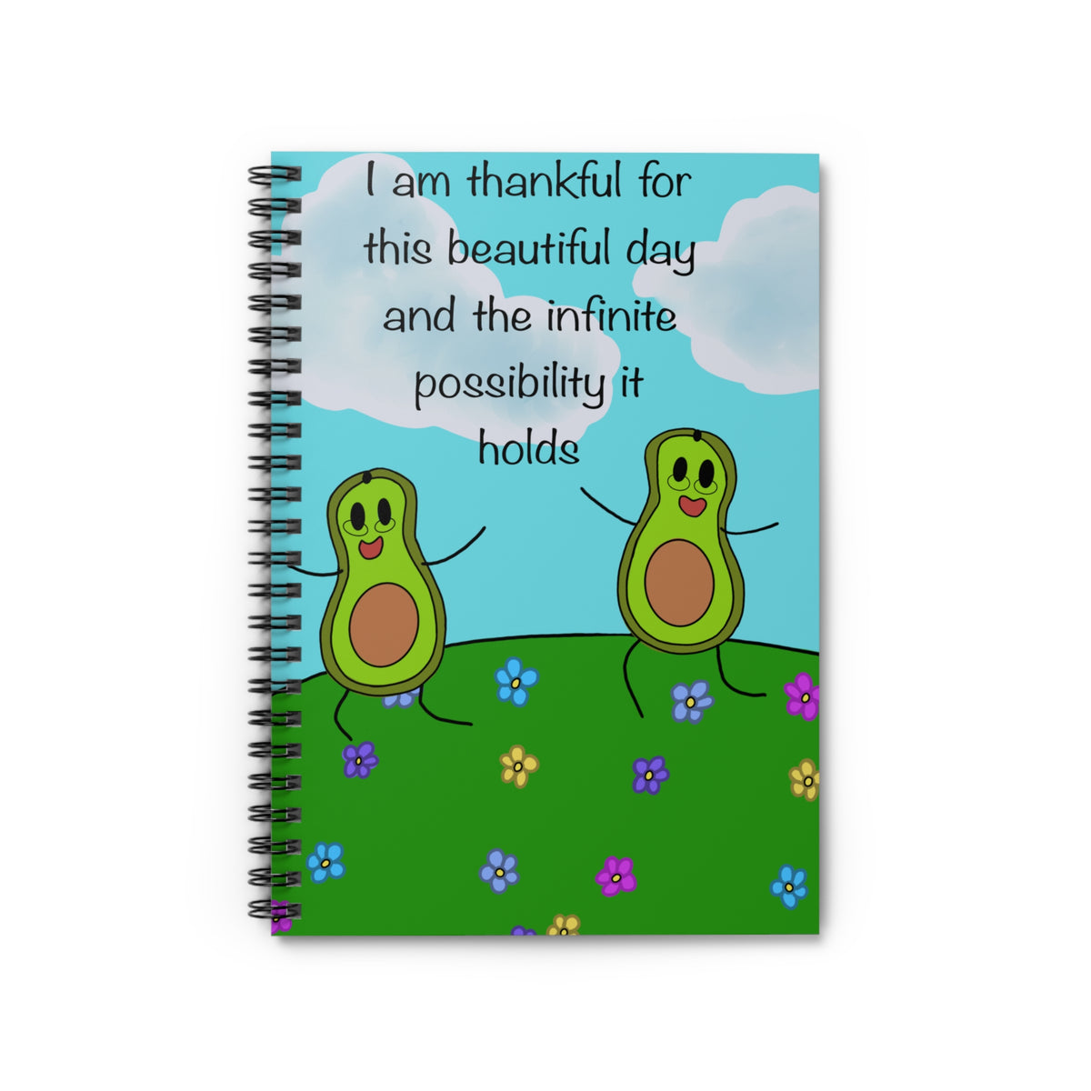 Spiral Notebook — "I am thankful for this beautiful day" Cute Avocado Gratitude Journal