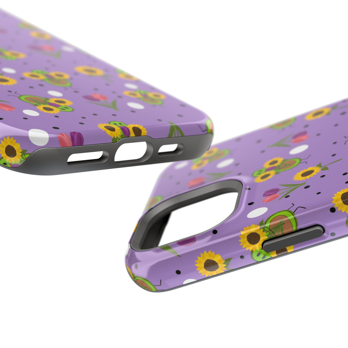Floral Sunflower & Tulip Magnetic Phone Case — Purple Impact-Resistant Cover