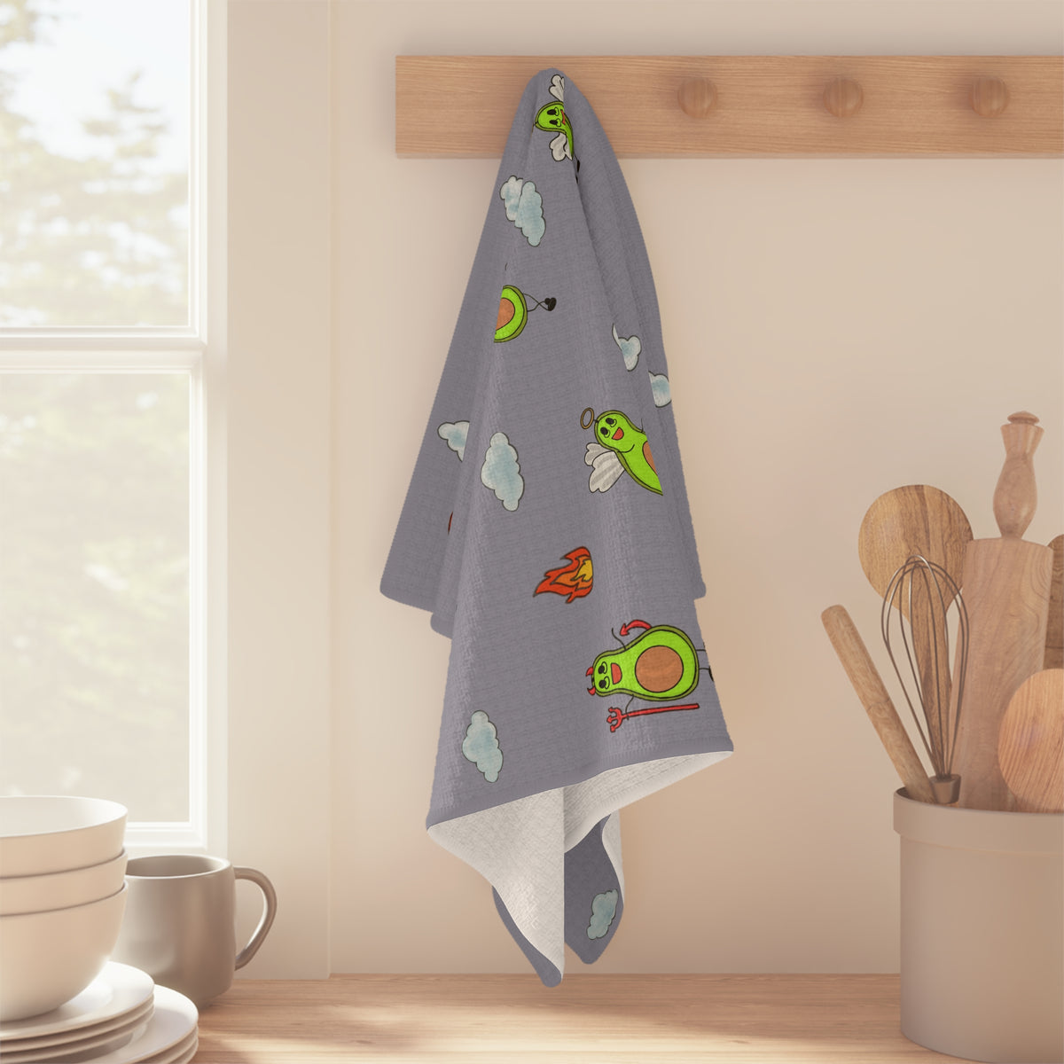 Avocado Angels Microfiber Tea Towel — Cute Flying Avocado Pattern