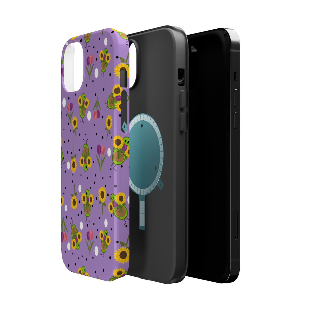 Floral Sunflower & Tulip Magnetic Phone Case — Purple Impact-Resistant Cover