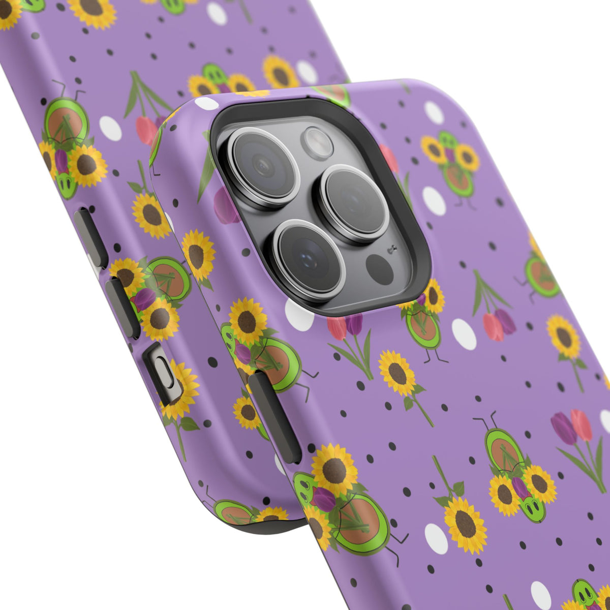 Floral Sunflower & Tulip Magnetic Phone Case — Purple Impact-Resistant Cover