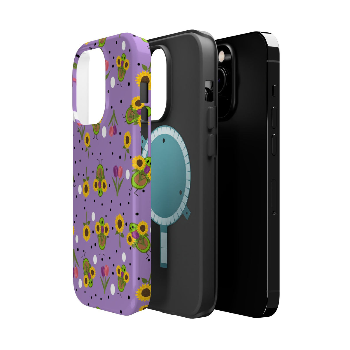 Floral Sunflower & Tulip Magnetic Phone Case — Purple Impact-Resistant Cover