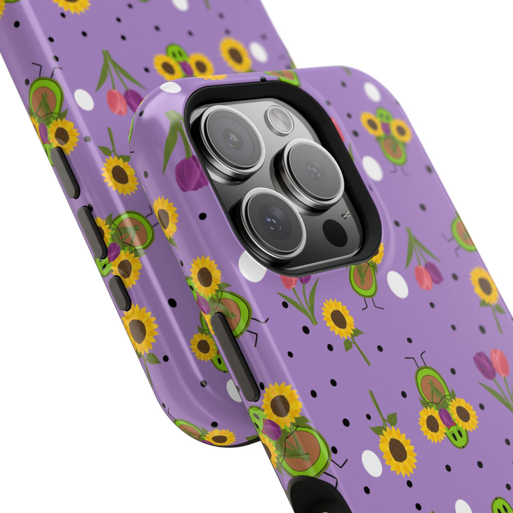 Floral Sunflower & Tulip Magnetic Phone Case — Purple Impact-Resistant Cover