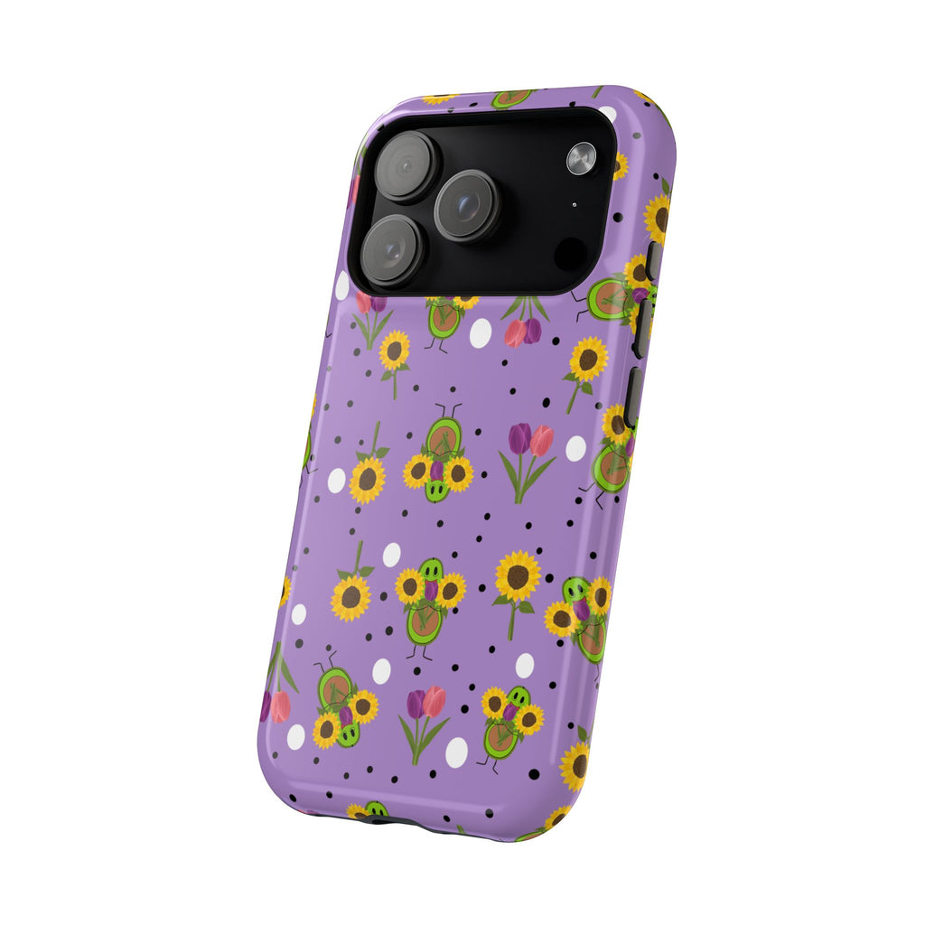 Floral Sunflower & Tulip Magnetic Phone Case — Purple Impact-Resistant Cover