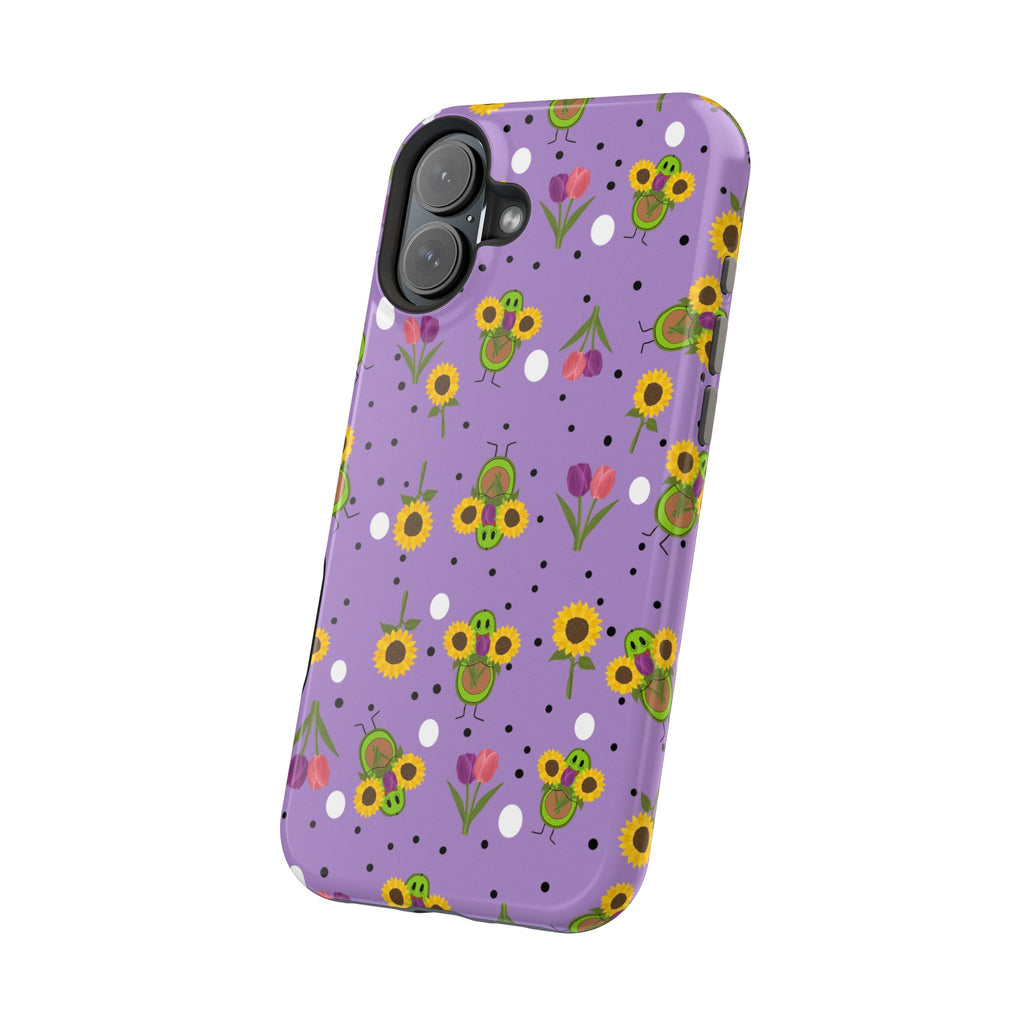 Floral Sunflower & Tulip Magnetic Phone Case — Purple Impact-Resistant Cover