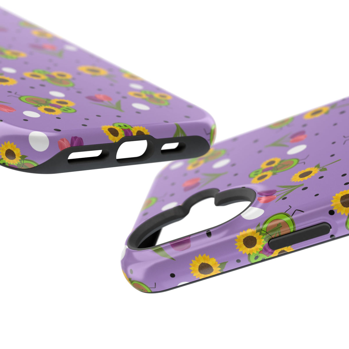Floral Sunflower & Tulip Magnetic Phone Case — Purple Impact-Resistant Cover