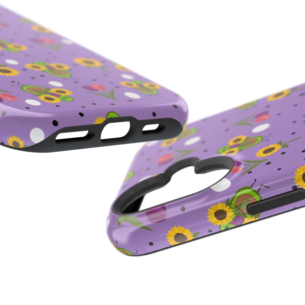 Floral Sunflower & Tulip Magnetic Phone Case — Purple Impact-Resistant Cover