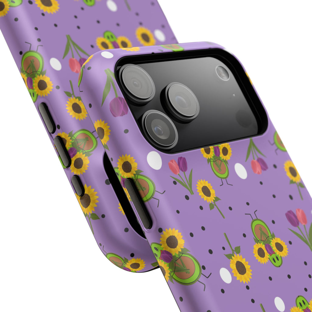 Floral Sunflower & Tulip Magnetic Phone Case — Purple Impact-Resistant Cover