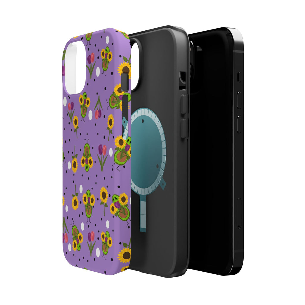 Floral Sunflower & Tulip Magnetic Phone Case — Purple Impact-Resistant Cover