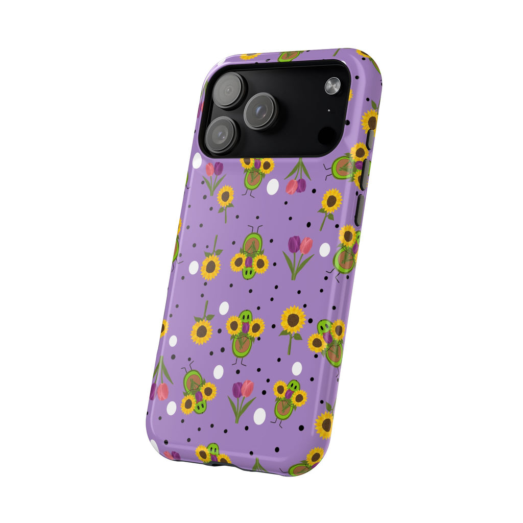 Floral Sunflower & Tulip Magnetic Phone Case — Purple Impact-Resistant Cover