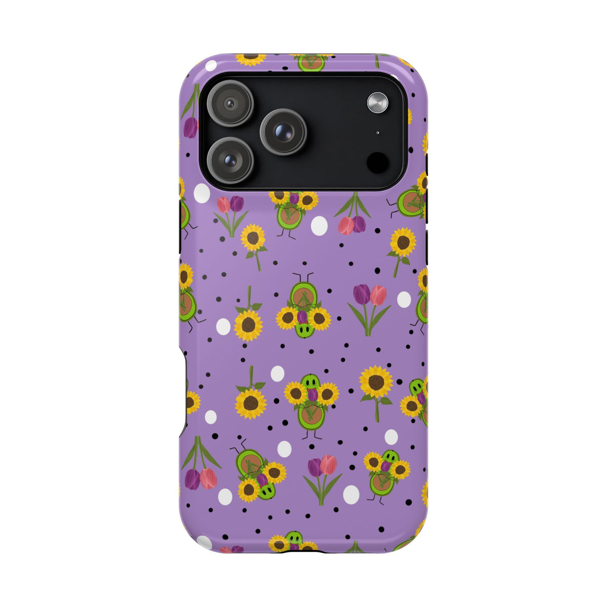 Floral Sunflower & Tulip Magnetic Phone Case — Purple Impact-Resistant Cover