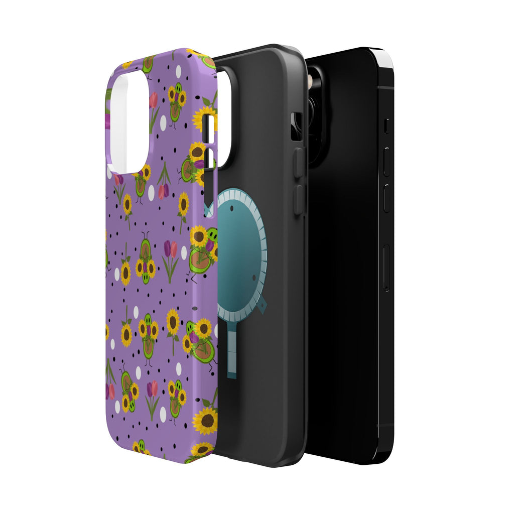 Floral Sunflower & Tulip Magnetic Phone Case — Purple Impact-Resistant Cover